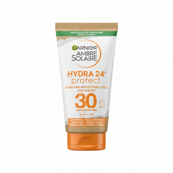 لوسیون ضد آفتاب آبرسان ۲۴ ساعته گارنیه مدل Hydra 24h Protect مناسب پوست صورت و بدن حاوی کره کاریته و ویتامین E با SPF 30 حجم ۵۰ میل