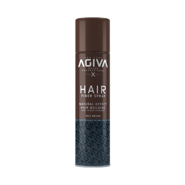 اسپری پرپشت‌کننده مو آگیوا مدل HAIR FIBER SPRAY رنگ قهوه‌ای متوسط  مناسب انواع مو با جلوه طبیعی و ضدآب حجم ۱۵۰ میل