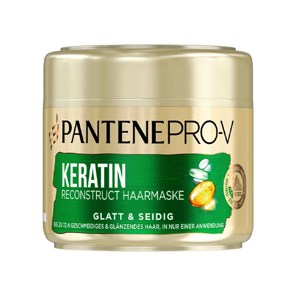 ماسک مو بازسازی‌کننده پنتن مدل KERATIN RECONSTRUCT مناسب موهایِ وز و شکننده با خاصیتِ GLATT & SEIDIG حجم ۳۰۰ میل