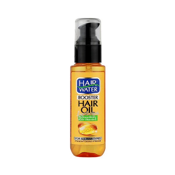 روغن ترمیم‌کننده و تقویت‌کننده مو هیر واتر مدل HAIR OIL BOOSTER حاوی روغن آرگان و ویتامین E مناسب موهای خشک و آسیب‌دیده حجم ۷۰ میل