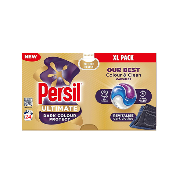 قرص ماشین لباسشویی پرسیل مدل ULTIMATE DARK COLOUR PROTECT احیاگر لباس‌های تیره و مشکی تعداد ۲۴ عددی
