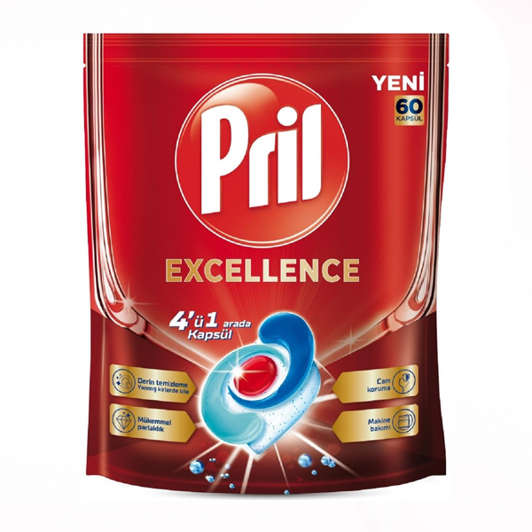 قرص ماشین ظرفشویی چندمنظوره پریل مدل EXCELLENCE با قدرت چربی‌زدایی عمیق و لکه‌بری فوری تعداد ۶۰ عددی