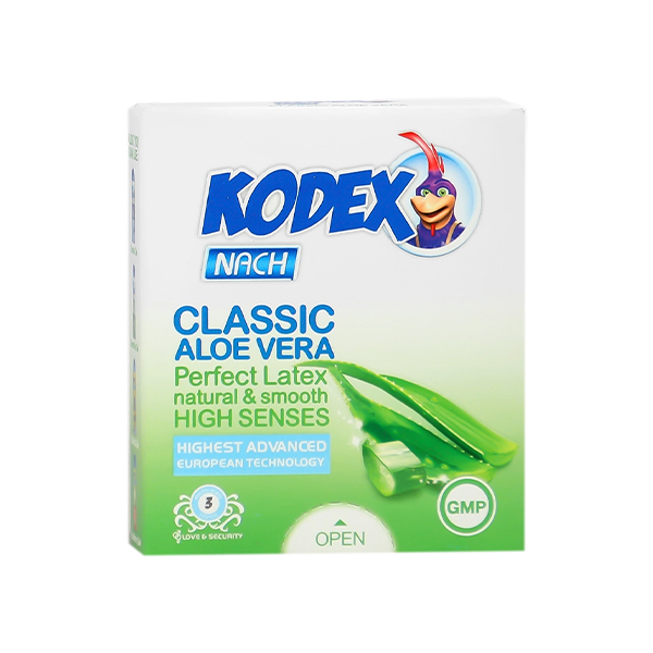 کاندوم  خیلی نازک کدکس مدل CLASSIC ALOE VERA حاوی صعاره آلوئه ورا و روان کننده  بسته ۳ عددی