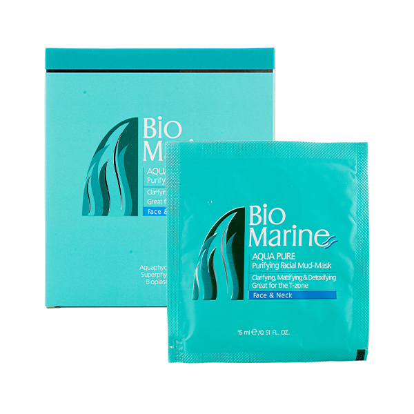 ماسک گلی تصفیه کننده صورت و گردن بایومارین مدل AQUA PURE حاوی کائولن و عصاره جلبک‌های دریایی بسته ۳ عددی