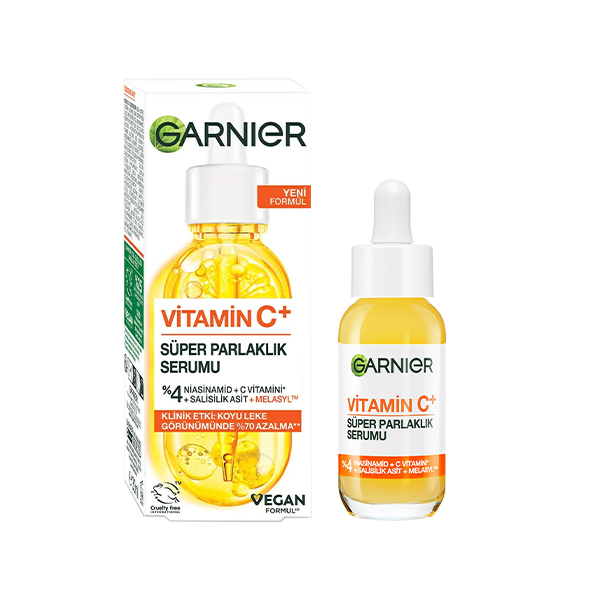 سرم ویتامین سی گارنیه مدل VITAMIN C PLUS با ویژگی کاهش ۷۰ درصدی لکه‌های تیره و فرمولاسیون حاوی ملاسيل حجم ۳۰ میل