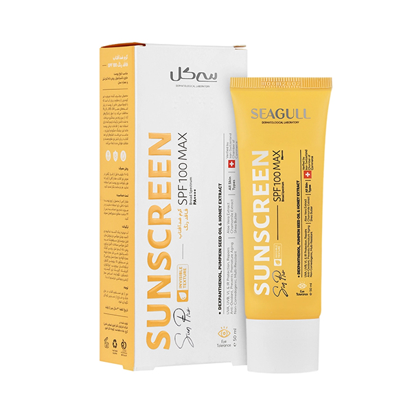 کرم ضدآفتاب فاقد رنگ سی‌گل مدل SUNSCREEN SPF 100 MAX مناسب انواع پوست حجم ۵۰ میل
