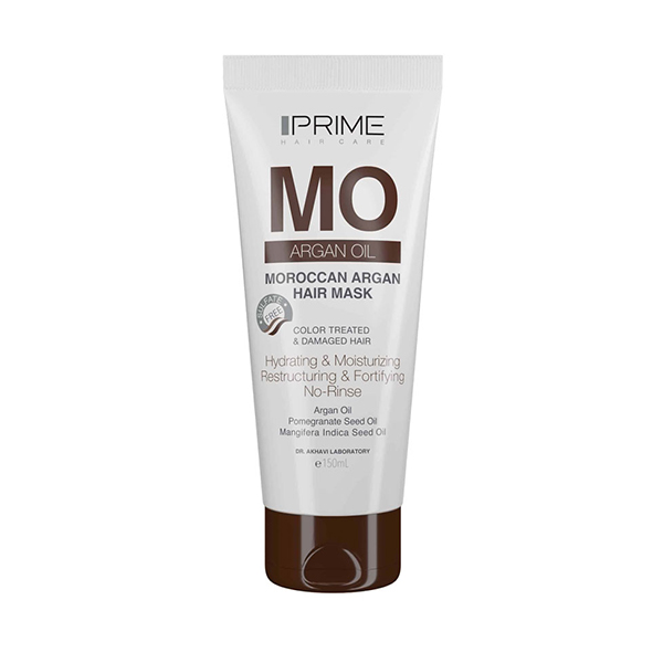 ماسک مو تقویت‌کننده آرگان پرایم مدل MOROCCAN ARGAN HAIR MASK مناسب موهای رنگ شده و آسیب دیده حجم ۱۵۰ میل