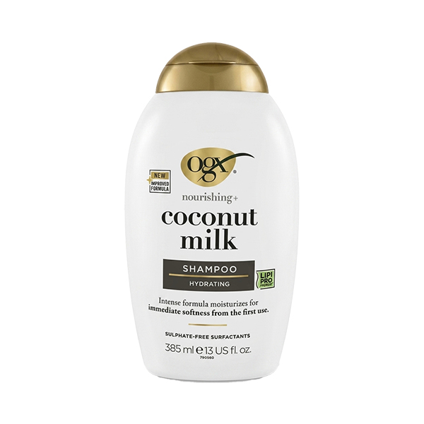 شامپو مغذی و فری سولفات او جی ایکس مدل COCONUT MILK با ترکیب پروتئین تخم‌مرغ و شیر نارگیل حجم ۳۸۵ میلی‌لیتر
