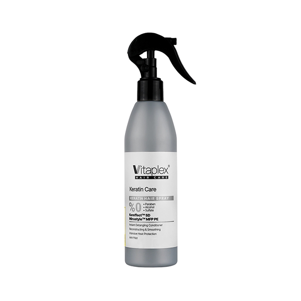 اسپری فاقد سولفات ویتاپلکس مدل Keratin Care ترمیم کننده و نرم کننده مخصوص موهای کراتین شده حجم ۳۰۰ میل