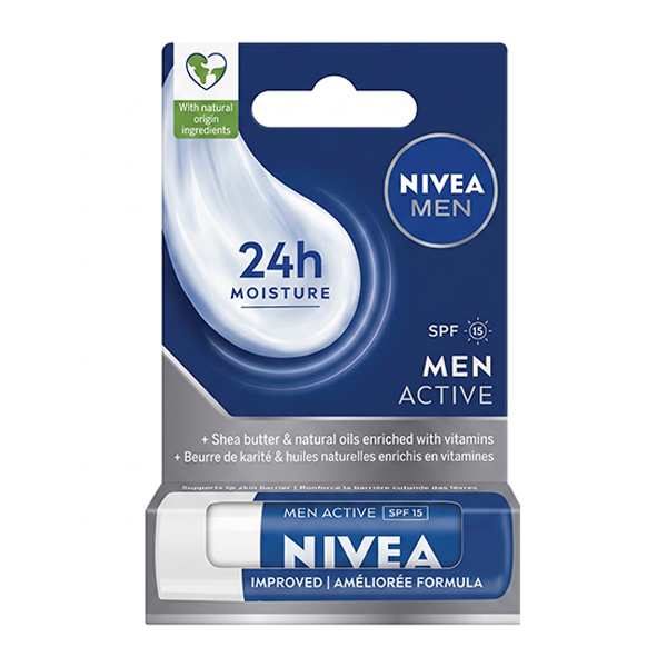 بالم لب مرطوب‌کننده و محافظت‌کننده مردانه نیوآ مدل Active Care با SPF 15 و ماندگاری ۲۴ ساعته وزن 4.8 گرم