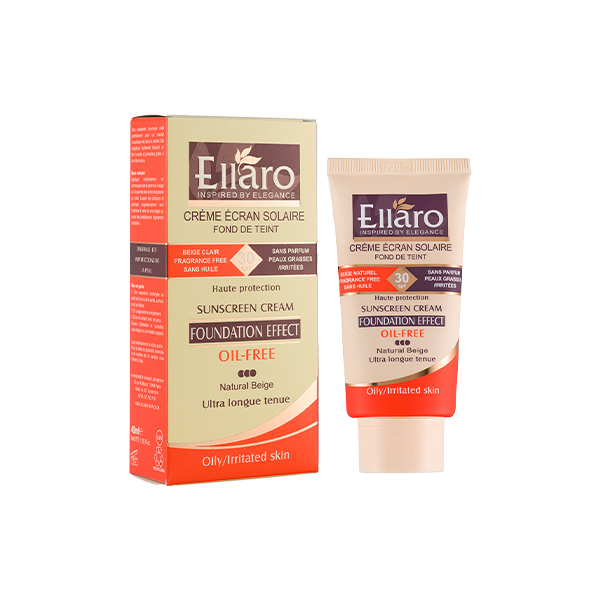 کرم ضدآفتاب رنگی فاقد چربی الارو مدل Foundation Effect با SPF30 پوشش کرم‌پودری رنگ بژ طبیعی حجم 40ml