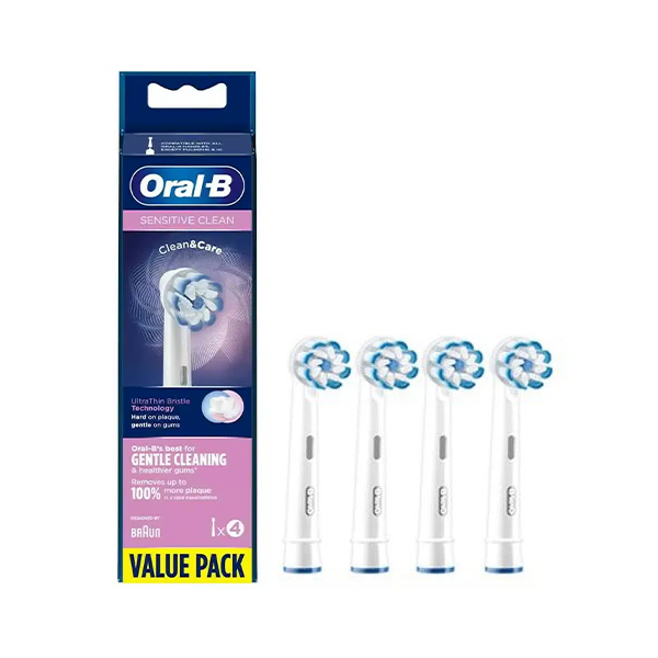 سری مسواک برقی اورال بی مدل Sensitive Clean اصل مناسب دندان و لثه‌های بسیار حساس با الیاف یکدست فوق‌العاده نرم بسته ۴ عددی