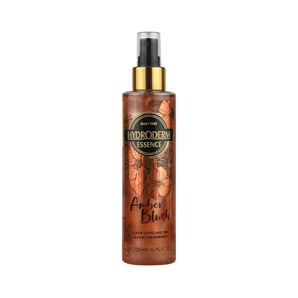 بادی میست اکلیلی هیدرودرم مدل Amber Blush با ماندگاری طولانی، شاین ریز و رایحه گرم و دلنشین کهربا حجم ۲۰۰ میل