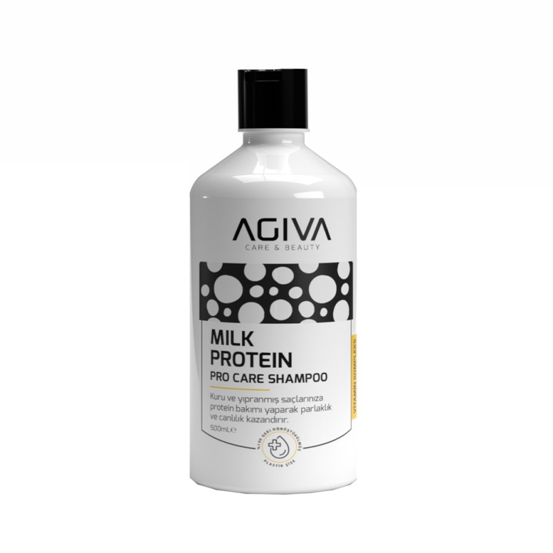 شامپو مو آگیوا مدل MILK PROTEIN تقویت‌کننده با پروتئین شیر مناسب موهای خشک و آسیب‌دیده حجم ۵۰۰ میل