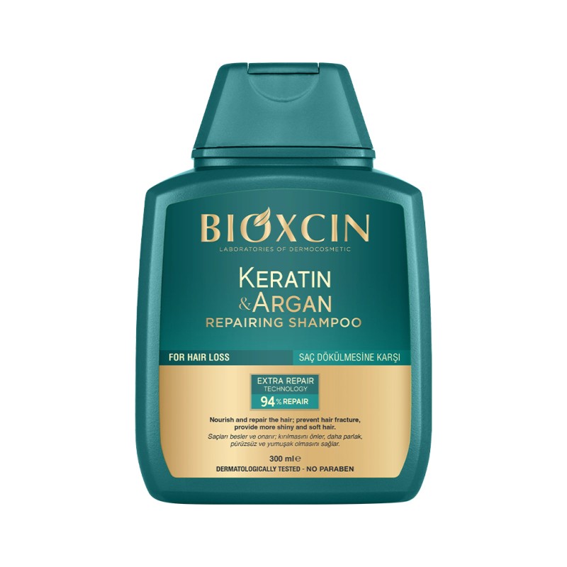 شامپو ضد ریزش بیوکسین مدل KERATIN&ARGAN ترمیم‌کننده با کراتین و روغن آرگان حجم ۳۰۰ میل