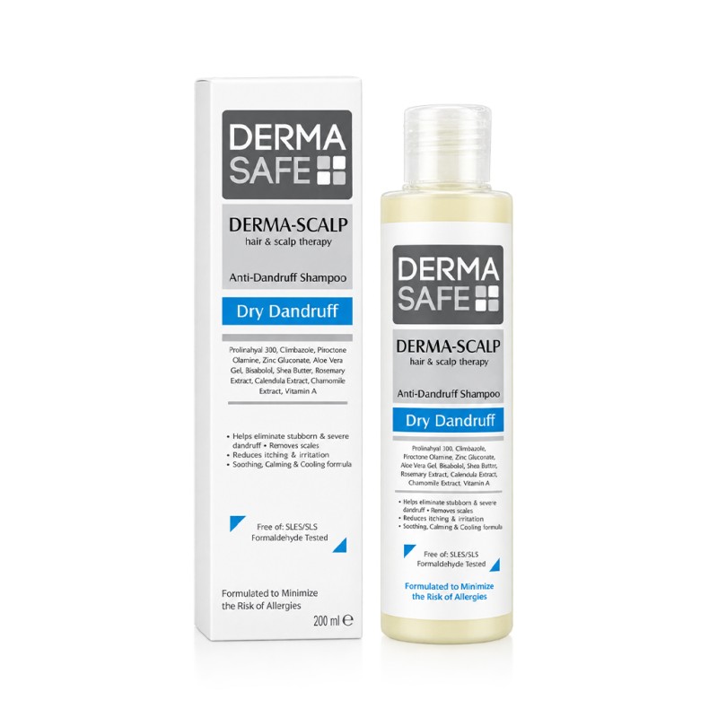 شامپو ضد شوره درماسیف مدل DermaScalp Dry فاقد سولفات مناسب مو و پوست سر خشک حجم ۲۰۰ میل