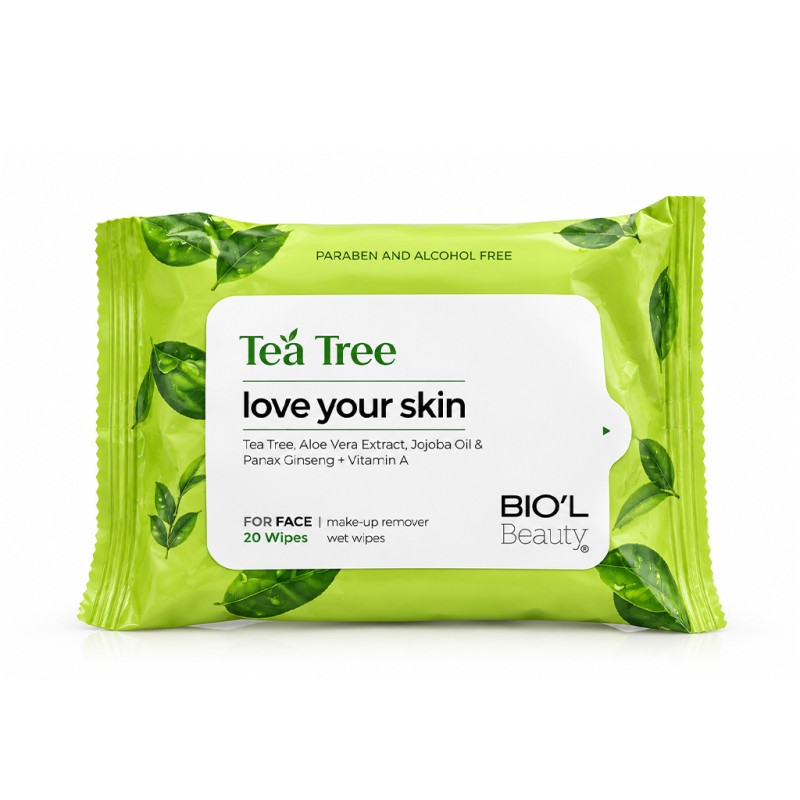دستمال مرطوب پاک کننده آرایش بیول مدل Tea Tree مناسب پوست چرب بسته ۲۰ عددی