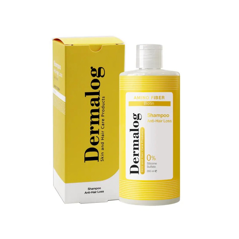 شامپو ضد ریزش درمالوگ مدل AMINO FIBRE Biotin بیوتین و آمینو فیبر فاقد سولفات حجم ۳۵۰ میل