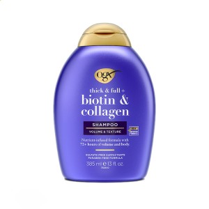 شامپو ضخیم‌کننده و حجم‌دهنده تار مو او جی ایکس مدل Thick & Full+ Biotin & Collagen حجم 385 میل