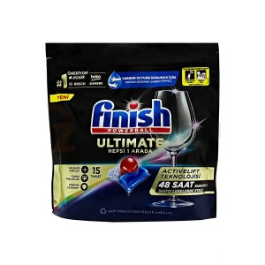 قرص ماشین ظرفشویی همه‌کاره (All-in-1) و محافظ شیشه فینیش مدل Ultimate Hepsi بسته 15 عددی