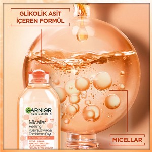 میسلار واتر لایه‌بردار و پاک‌کننده حاوی گلیکولیک اسید گارنیه مدل Micellar Peeling Kusursuz Makyaj حجم 400 میل