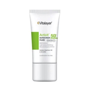 فلوئید ضد آفتاب بی‌رنگ محافظ و مات‌کننده پوست چرب و مختلط ویتالیر مدل Activit SPF50 حجم 50 میل