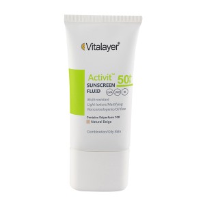 فلوئید ضد آفتاب رنگی محافظ و مات‌کننده پوست چرب و مختلط ویتالیر مدل Activit  SPF50 حجم 50 میل
