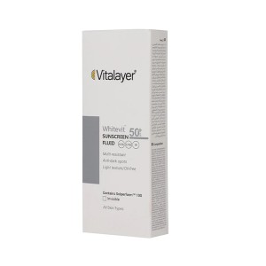 فلوئید ضد آفتاب بی‌رنگ ضد لک و روشن‌کننده پوست‌های دارای لک ویتالیر مدل Whitevit SPF50 حجم 50 میل
