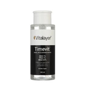 محلول پاککننده آرایش لایهبردار مناسب انواع پوست ویتالیر مدل Timevit حجم 250 میل