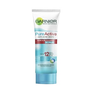اسکراب صورت ضد جوش سرسیاه و پاککننده عمیق منافذ گارنیه حاوی زغال و سالیسیلیک اسید مدل Pure Active حجم 100 میل