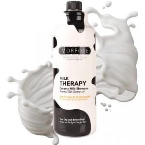 شامپو ترمیم کننده مورفوس مدل milk therapy  مناسب موهای خشک و شکننده حاوی 12 آمینو اسید ضروری و پروتئین شیر گاو حجم 1000 میل