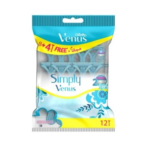 خودتراش دو لبه زنانه ژیلت مدل Simply Venus دارای نوار روان‌کننده بسته ۱۲ عددی
