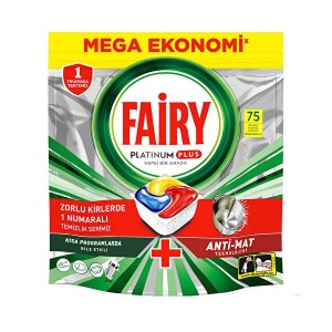 قرص ماشین ظرفشویی فیری مدل Platinum Plus تمیزکننده و براق‌کننده قوی بسته ۷۵ عددی