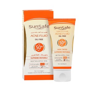 فلوئید ضد آفتاب بی‌رنگ سان سیف SPF 50 مناسب پوست‌های چرب و آکنه ای حجم ۵۰ میل