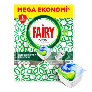 قرص ماشین ظرفشویی فیری مدل Platinum تمیزکننده و براق‌کننده قوی بسته ۸۱ عددی