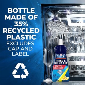 مایع جلادهنده و براق کننده لیمویی ماشین ظرفشویی فینیش مدل Parlatici با خاصیت خشک‌کنندگی سریع حجم ۴۰۰ میل