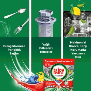 قرص ماشین ظرفشویی فیری مدل Platinum Plus با قدرت پاک‌کنندگی فوق‌حرفه‌ای و جلاسنج الماس‌گونه بسته ۳۰ عددی