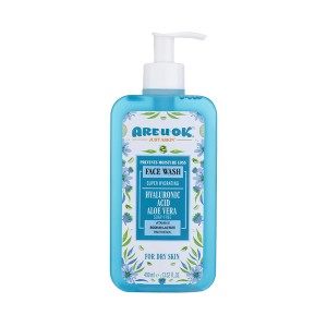 ژل شستشو صورت آر یو اوکی مناسب پوست های خشک حاوی هیالورونیک اسید و ژل آلوئه ورا با خاصیت آبرسانی عمقی و تسکین‌دهنده حجم ۴۰۰ میل