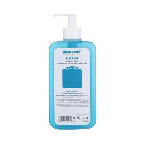 ژل شستشو صورت آر یو اوکی مناسب پوست های خشک حاوی هیالورونیک اسید و ژل آلوئه ورا با خاصیت آبرسانی عمقی و تسکین‌دهنده حجم ۴۰۰ میل