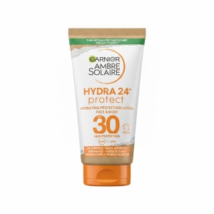 لوسیون ضد آفتاب آبرسان ۲۴ ساعته گارنیه مدل Hydra 24h Protect مناسب پوست صورت و بدن حاوی کره کاریته و ویتامین E با SPF 30 حجم ۵۰ میل