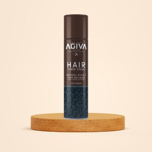 اسپری پرپشت‌کننده مو آگیوا مدل HAIR FIBER SPRAY رنگ قهوه‌ای متوسط  مناسب انواع مو با جلوه طبیعی و ضدآب حجم ۱۵۰ میل