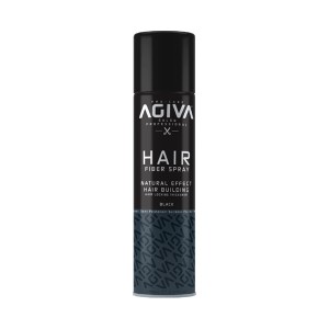 اسپری پرپشت‌کننده و فیبر مو آگیوا مدل HAIR FIBER SPRAY رنگ مشکی (Black) مناسب انواع مو با جلوه طبیعی و ضدآب حجم ۱۵۰ میل