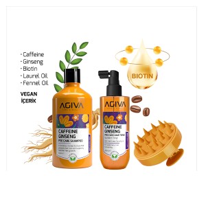 ست ۳ عددی مراقبت از مو آگیوا مدل CAFFEINE GINSENG مناسب انواع مو ضدریزش و تقویت‌کننده شامل شامپو و تونیک و ماساژور