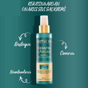 اسپری ترمیم‌کننده مو بیوکسین مدل KERATIN & ARGAN با تکنولوژی EXTRA REPAIR حاوی آمینواسید حجم ۱۵۰ میل