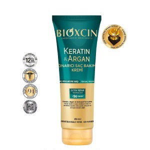 کرم موی احیاکننده و بازسازی‌کننده بیوکسین مدل KERATIN & ARGAN با تکنولوژی EXTRA REPAIR حاوی آمینواسید حجم ۲۵۰ میل