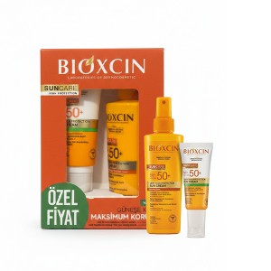 پک دو عددی ضد آفتاب صورت و بدن بیوکسین مدل SUN CARE VERY HIGH PROTECTION با SPF50 حاوی کلاژن و هیالورونیک اسید