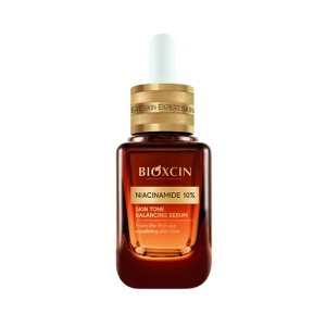 سرم تنظیم‌کننده‌یِ تناژ و شفاف‌کننده پوست بیوکسین مدل NIACINAMIDE 10% حاوی پانتنول و آلفا آربوتین جهتِ رفعِ لک حجم ۳۰ میل