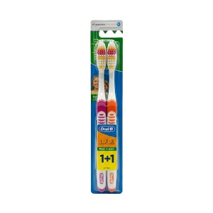 پک مسواک ۲ عددی اورال بی مدل Maxi Clean 1.2.3 با برس مدیوم (Medium) اقتصادی
