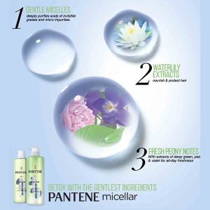 شامپو سم‌زدای سر پنتن مدل Micellar Detox & Moisturize آبرسان و با عصاره نیلوفر آبی حجم ۵۳۰ میل