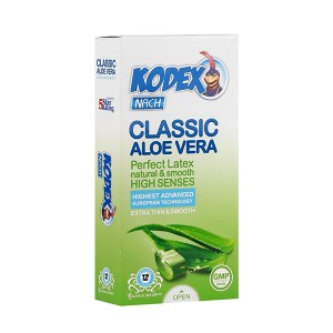 کاندوم خیلی نازک  کدکس مدل CLASSIC ALOE VERA  حاوی عصاره آلوئه ورا و روان کننده قوی بسته ۱۲ عددی